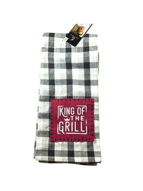 Emeril Towel set King Of The Grill Kitchen Plaid black white gift nwt barbecue